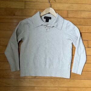 Christian Lacroix Cream 100% Extrafine Merino Wool Long Sleeve Polo Sweater M
